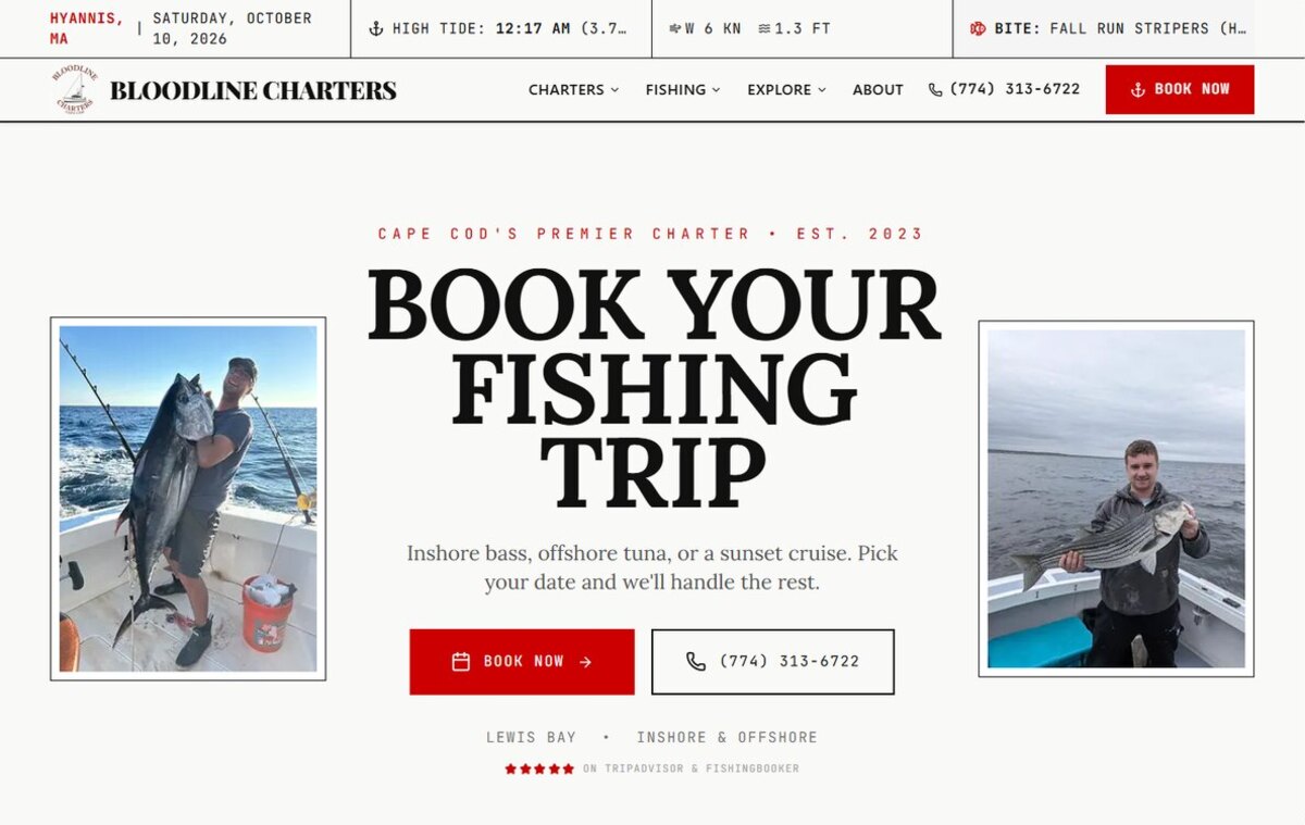 Bloodline Charters booking homepage