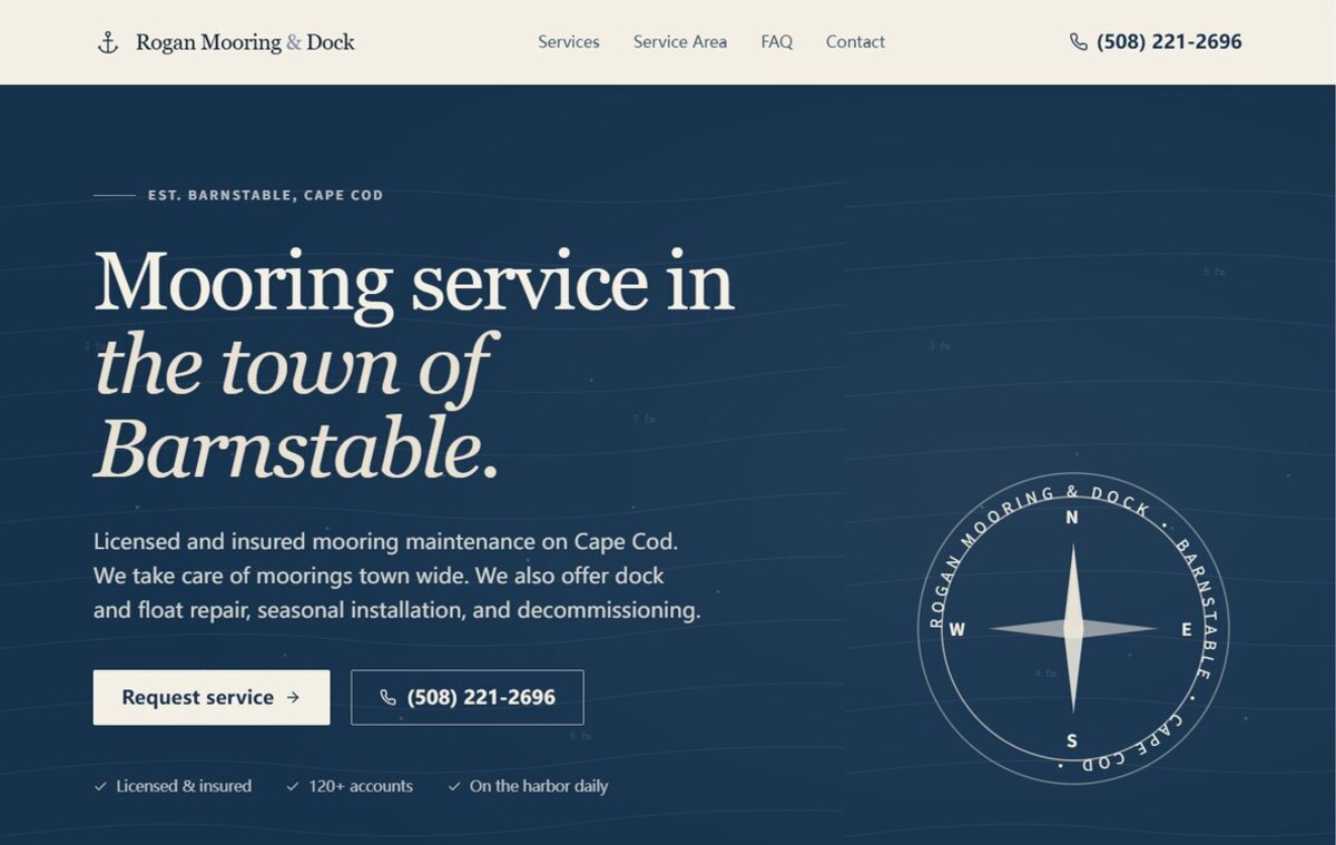 Rogan Mooring & Dock one-page homepage